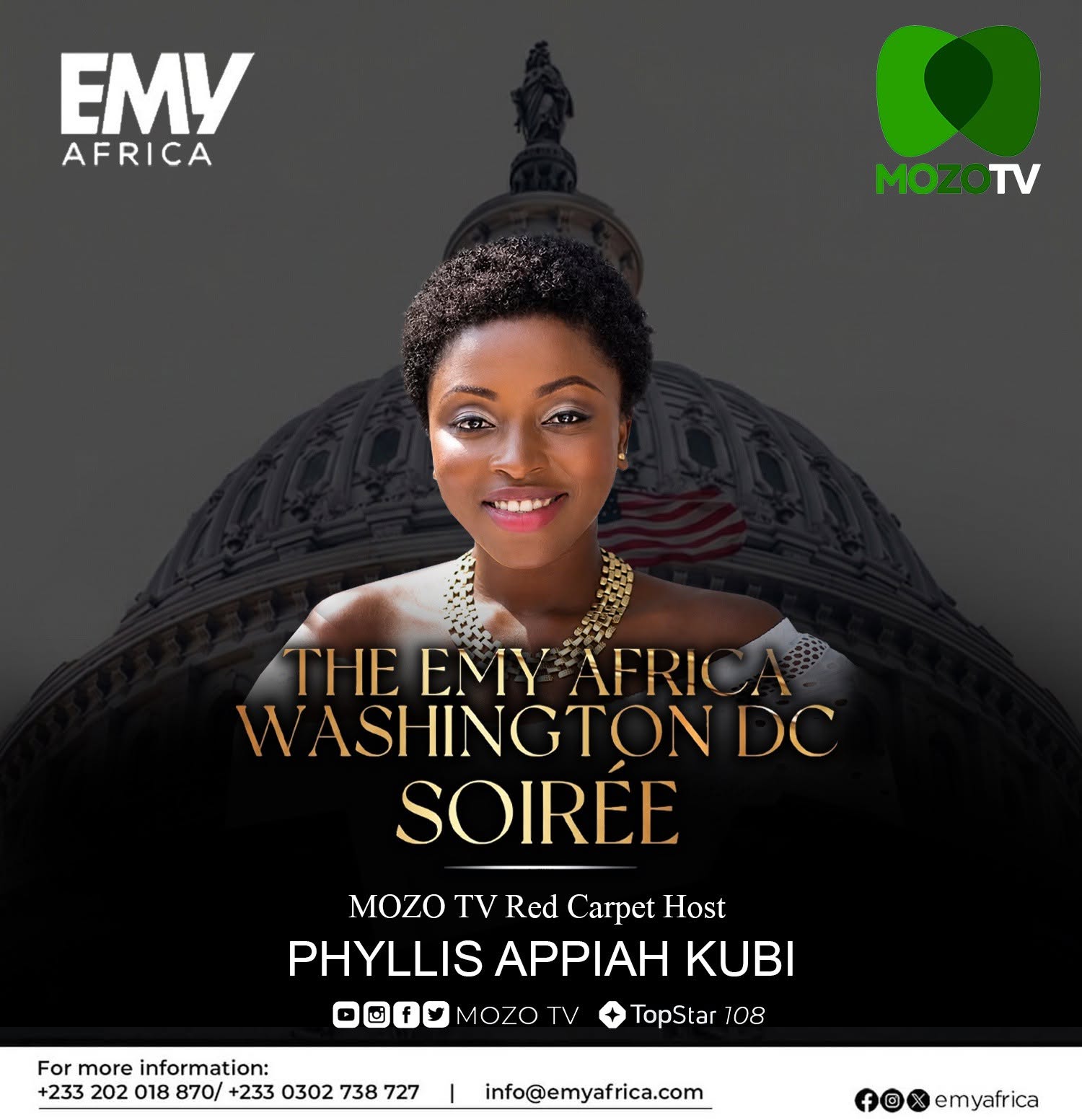 Phyllis Appiah hosting the red carpet at the EMY Africa Washington DC Soirée