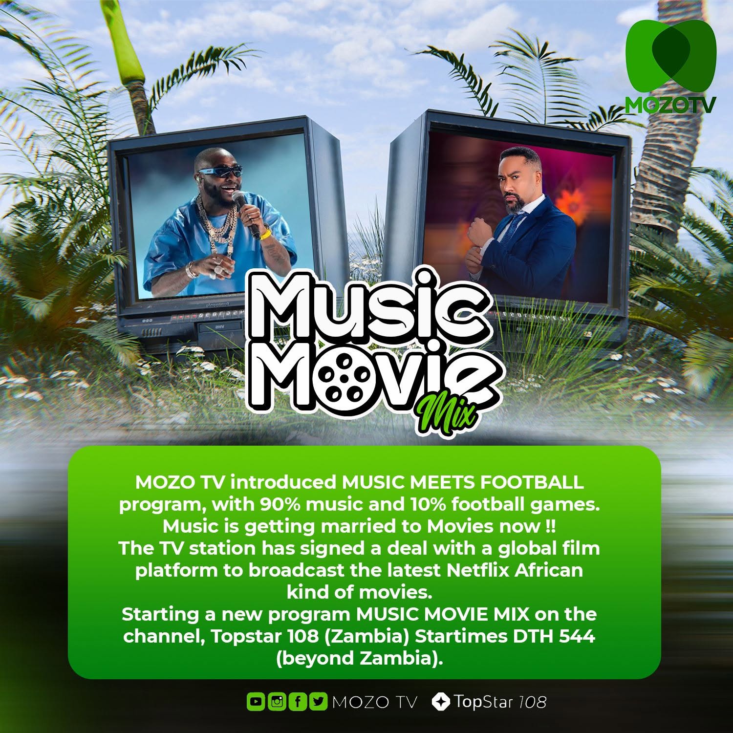 Music Movie Mix, Mozo TV’s continuous rotation of music videos and entertainment features